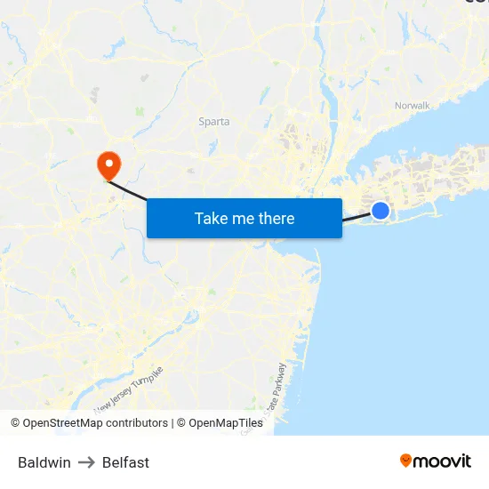 Baldwin to Belfast map