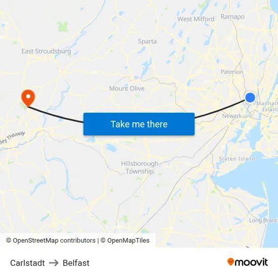 Carlstadt to Belfast map
