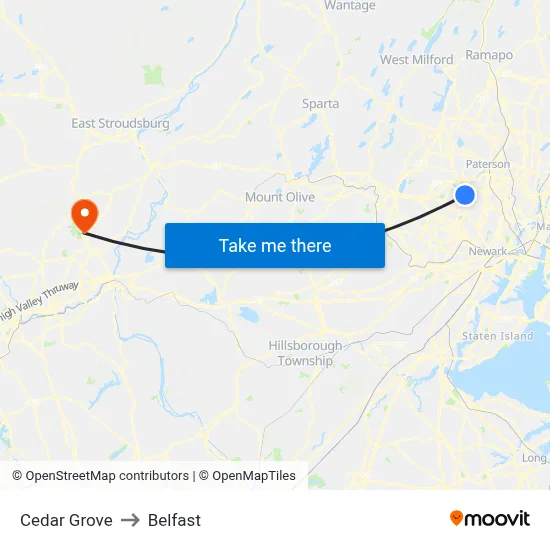 Cedar Grove to Belfast map