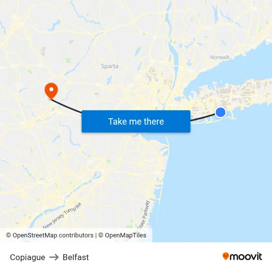 Copiague to Belfast map