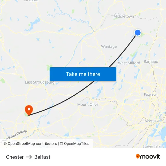 Chester to Belfast map
