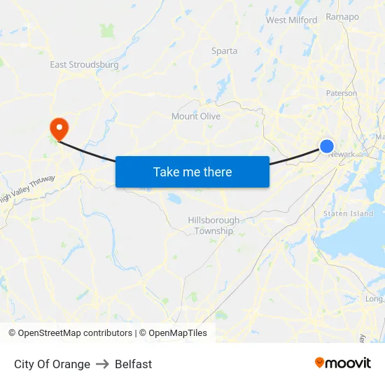 City Of Orange to Belfast map