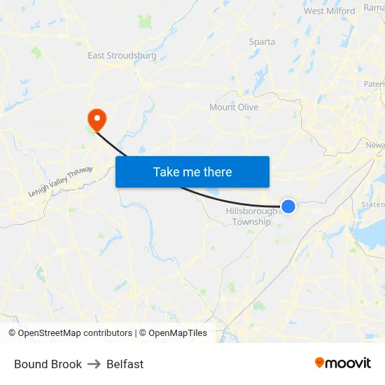 Bound Brook to Belfast map