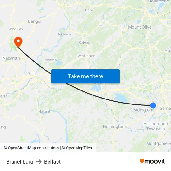 Branchburg to Belfast map