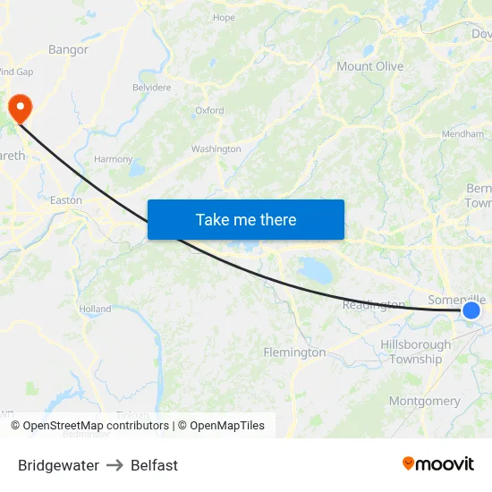 Bridgewater to Belfast map