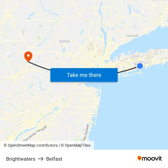 Brightwaters to Belfast map