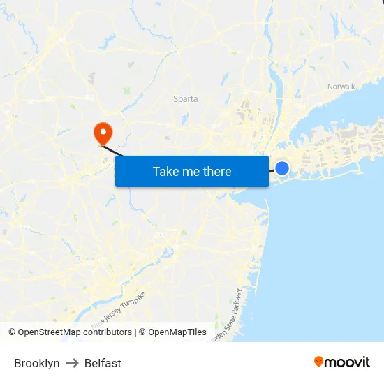 Brooklyn to Belfast map