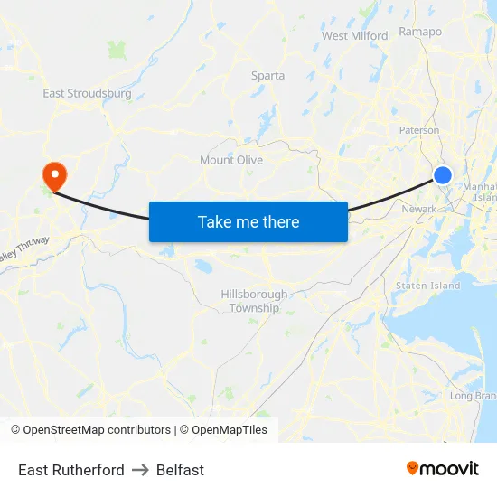 East Rutherford to Belfast map