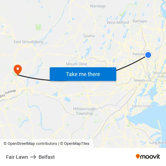 Fair Lawn to Belfast map