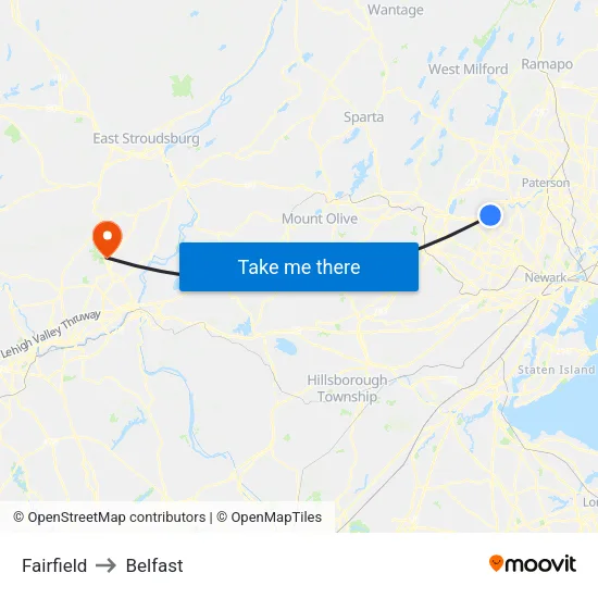 Fairfield to Belfast map