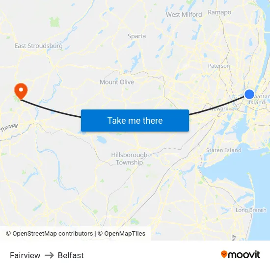 Fairview to Belfast map