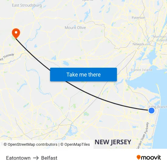 Eatontown to Belfast map