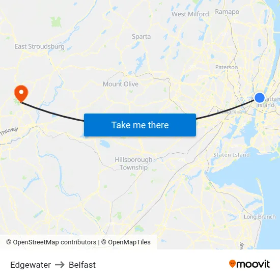 Edgewater to Belfast map