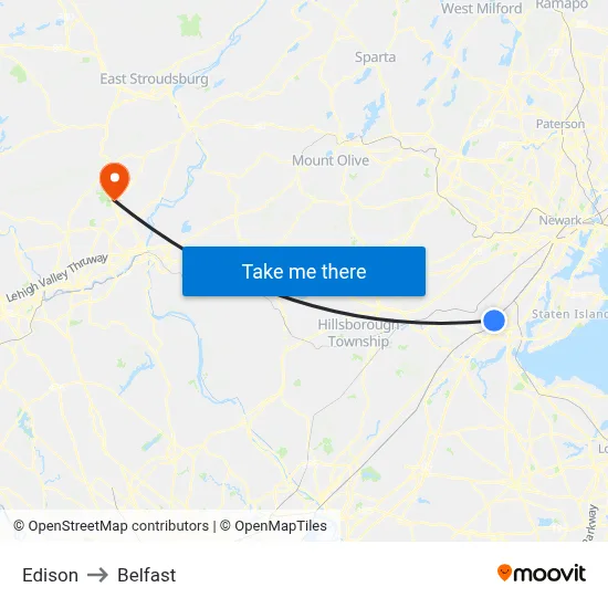 Edison to Belfast map
