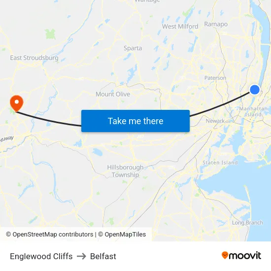 Englewood Cliffs to Belfast map