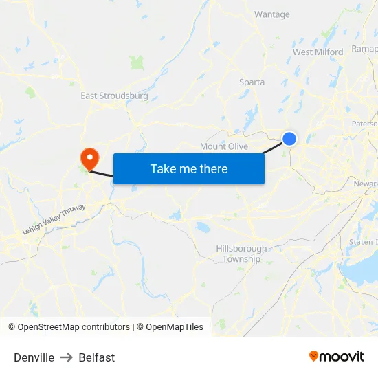 Denville to Belfast map