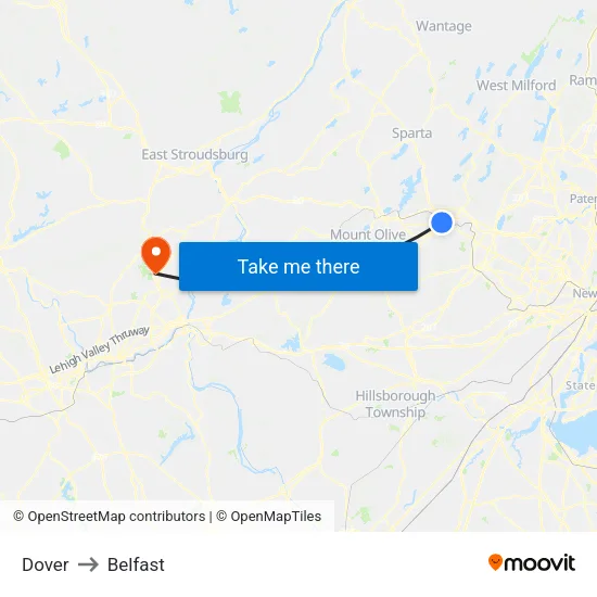Dover to Belfast map