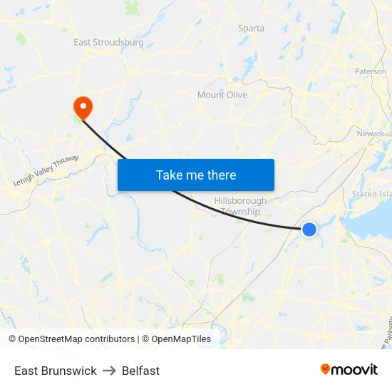 East Brunswick to Belfast map