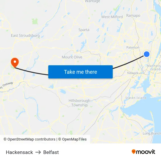 Hackensack to Belfast map