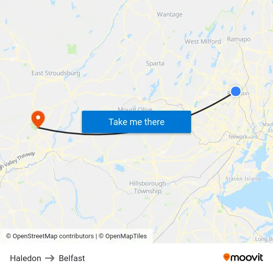 Haledon to Belfast map