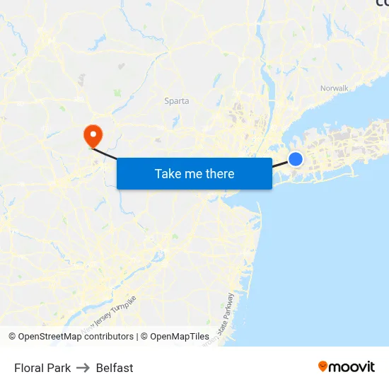 Floral Park to Belfast map