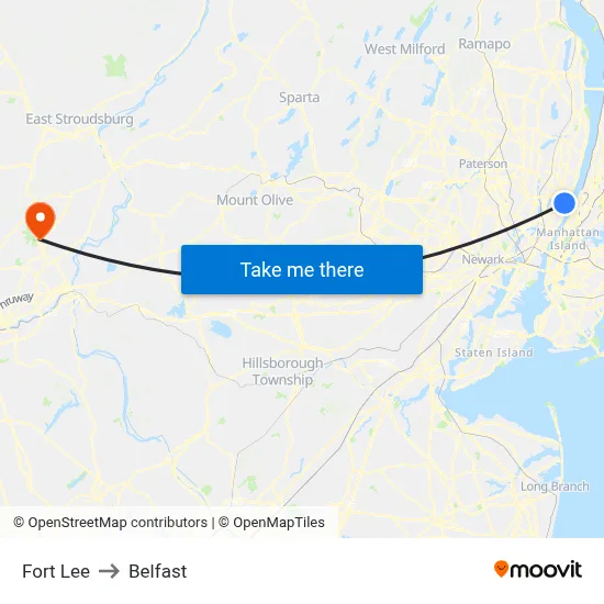 Fort Lee to Belfast map