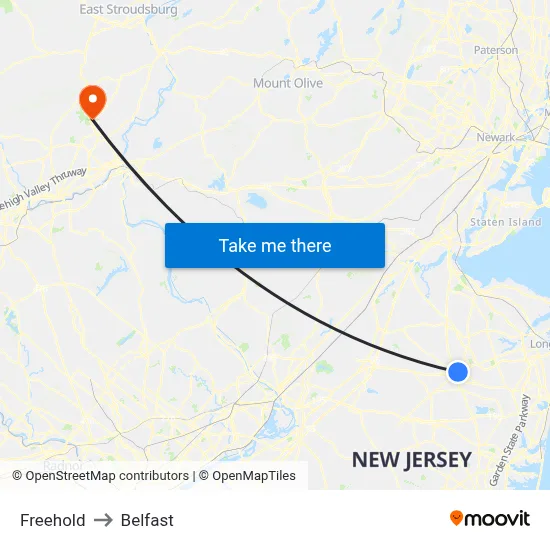Freehold to Belfast map