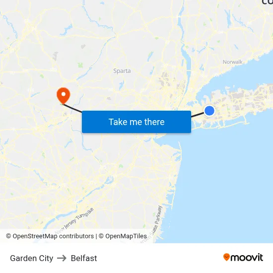 Garden City to Belfast map