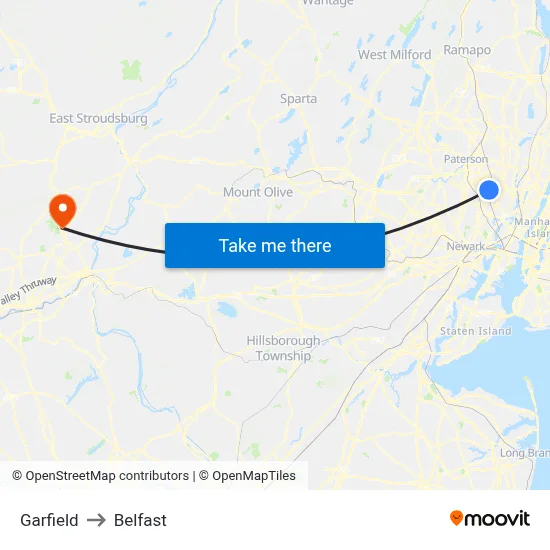 Garfield to Belfast map