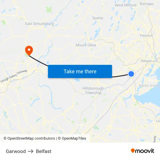 Garwood to Belfast map