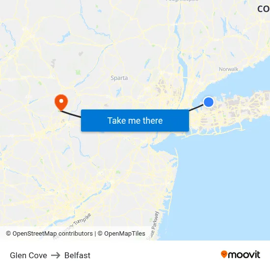 Glen Cove to Belfast map