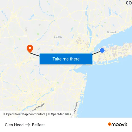 Glen Head to Belfast map