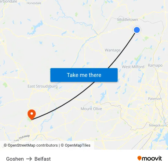 Goshen to Belfast map