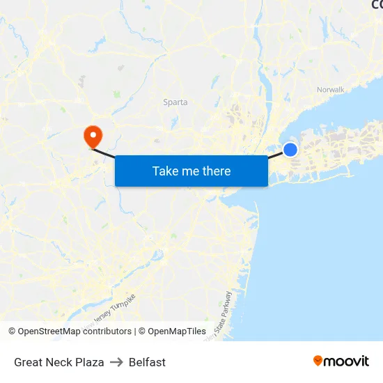 Great Neck Plaza to Belfast map