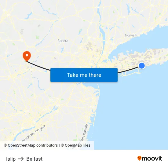Islip to Belfast map