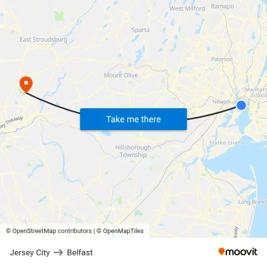 Jersey City to Belfast map