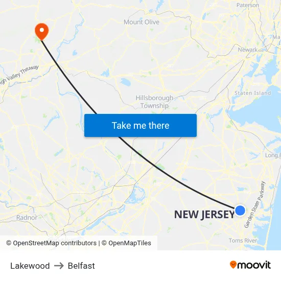 Lakewood to Belfast map