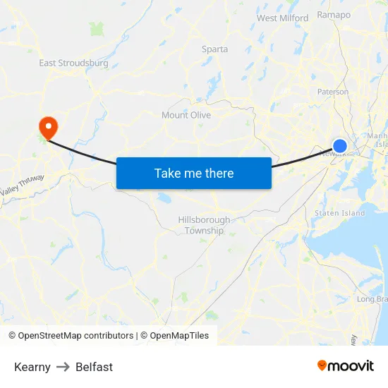 Kearny to Belfast map