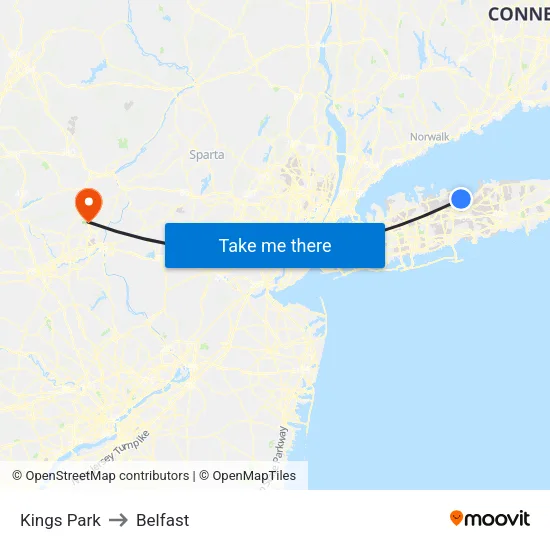 Kings Park to Belfast map