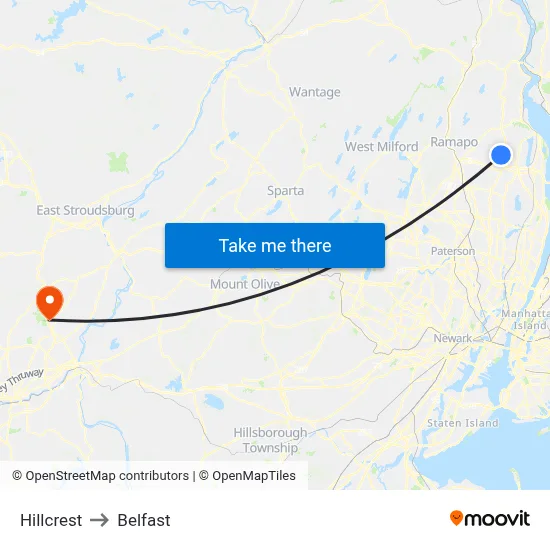 Hillcrest to Belfast map