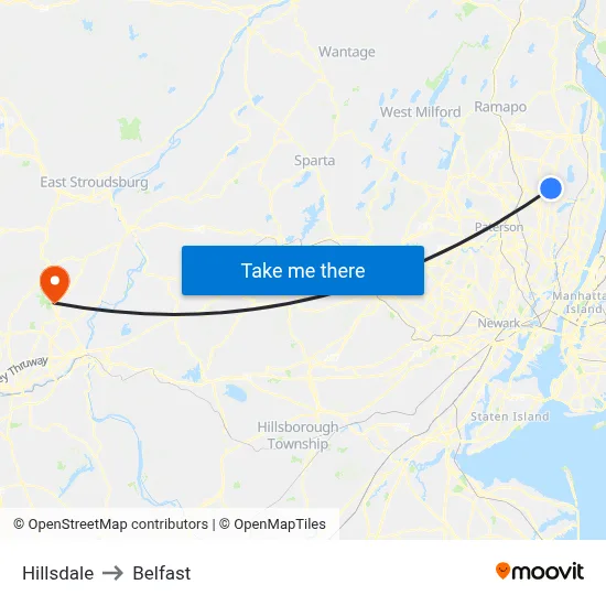 Hillsdale to Belfast map