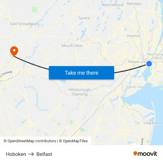 Hoboken to Belfast map