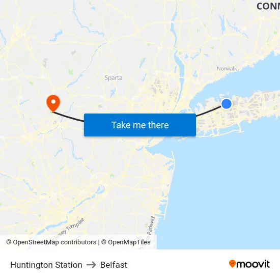 Huntington Station to Belfast map