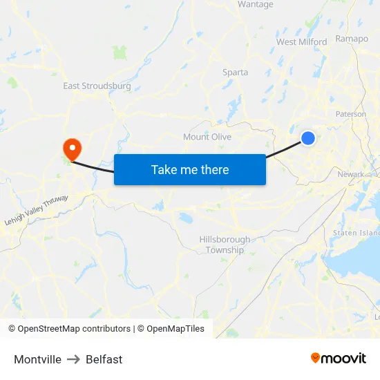 Montville to Belfast map