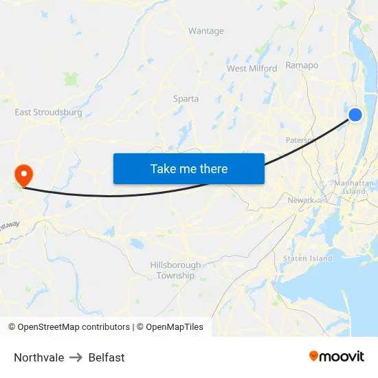 Northvale to Belfast map