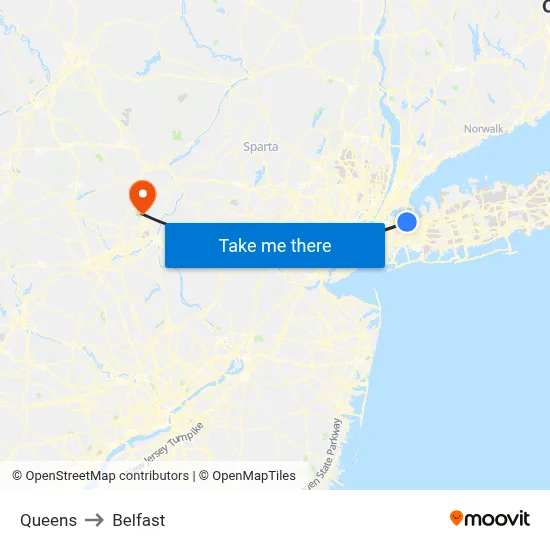 Queens to Belfast map