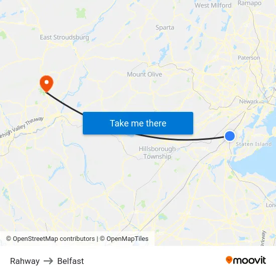 Rahway to Belfast map