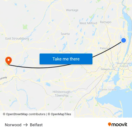 Norwood to Belfast map