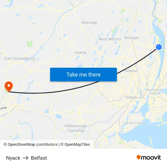 Nyack to Belfast map