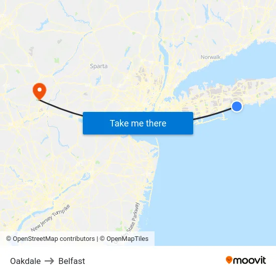 Oakdale to Belfast map